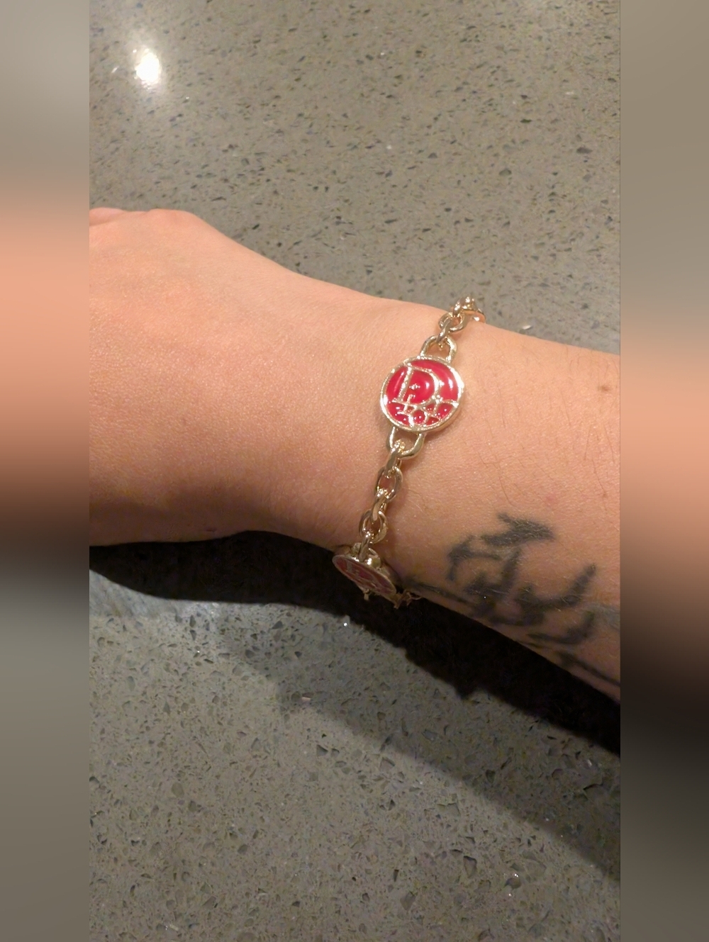 Dior Gold Chain Bracelet with Red Logo Medallions - Picture 4 of 10